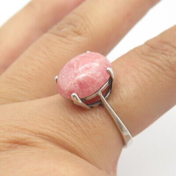 925 Sterling Silver Vintage Real Rhodochrosite Gem Ring Size 7.25 - Picture 2 of 8